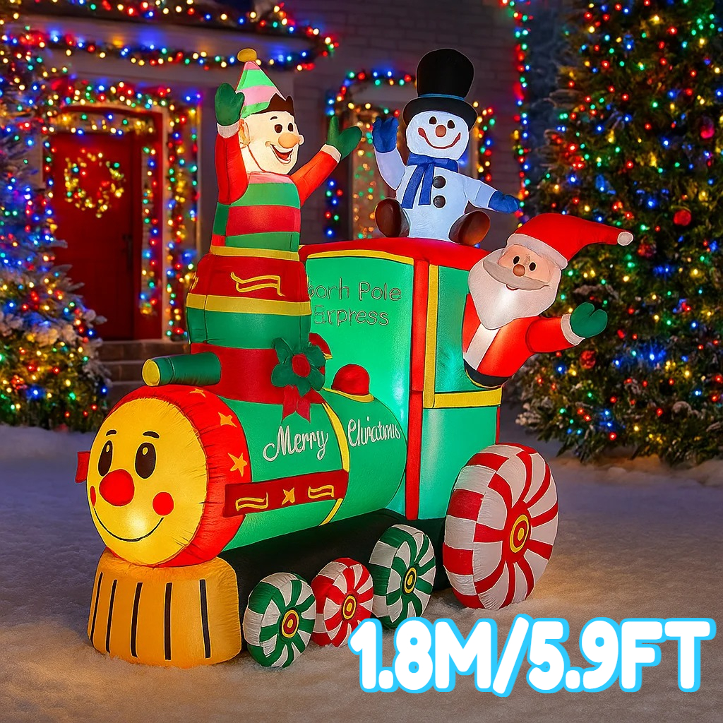 Santa'S Elves Holiday Lighting & Decor Llc - 1.8M/5.9FT 풍선 산타클로스 엘프 눈사람 기차