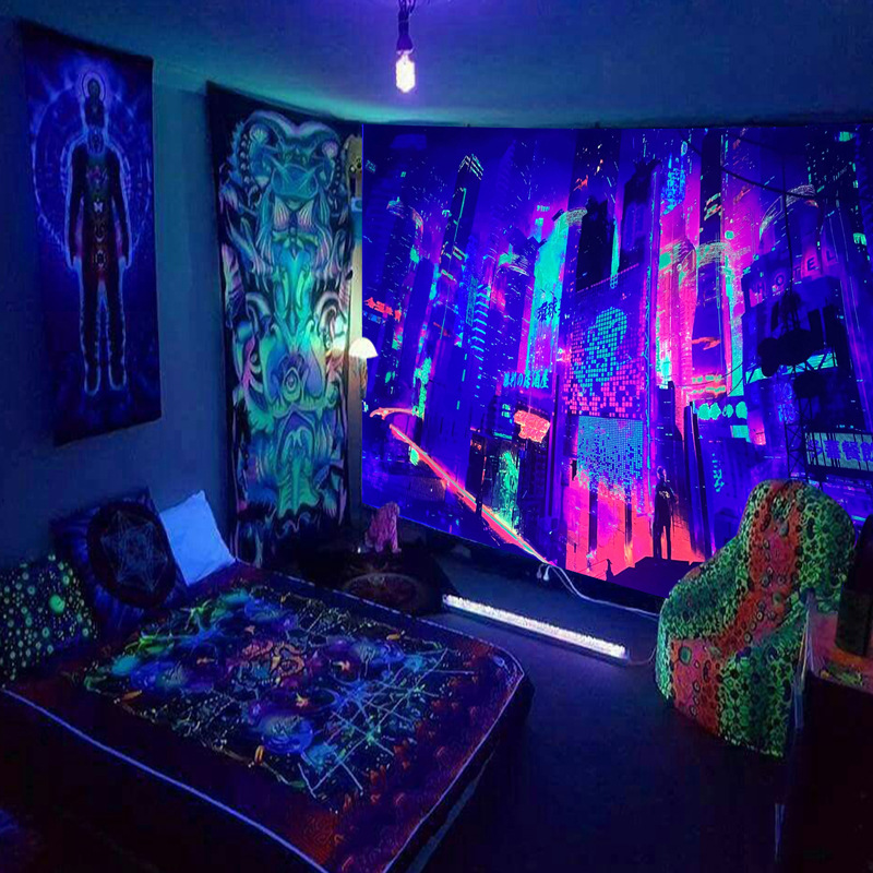 Lighting World Decor - 블랙 라이트 태피스트리 벽걸이, UV 반응
