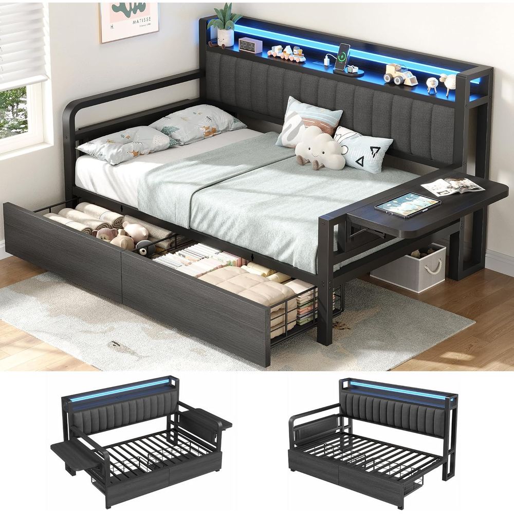 Furniture Lighting & Decor Magazine - 젤풀 트윈 침대(수납장 및 LED 조명