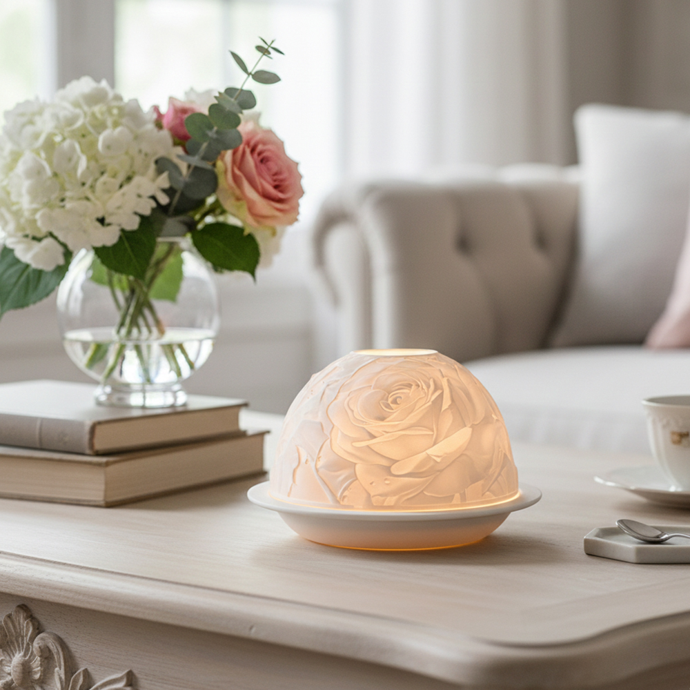 Lighting Decor Living Room - 우아한 장미 도자기 캔들 홀더 따뜻한