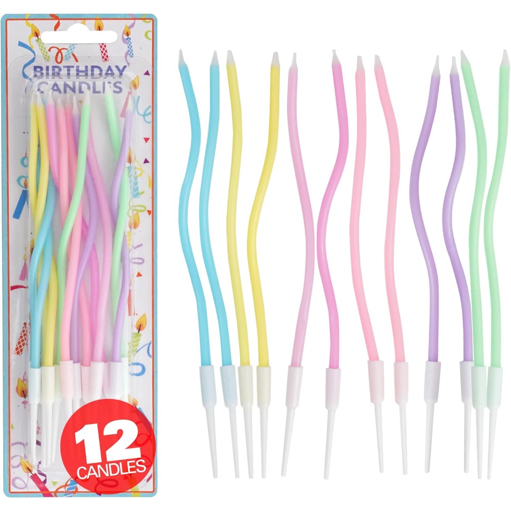 Candle Holder Set - 레인보우 스파이럴 생일 케이크 캔들 12개