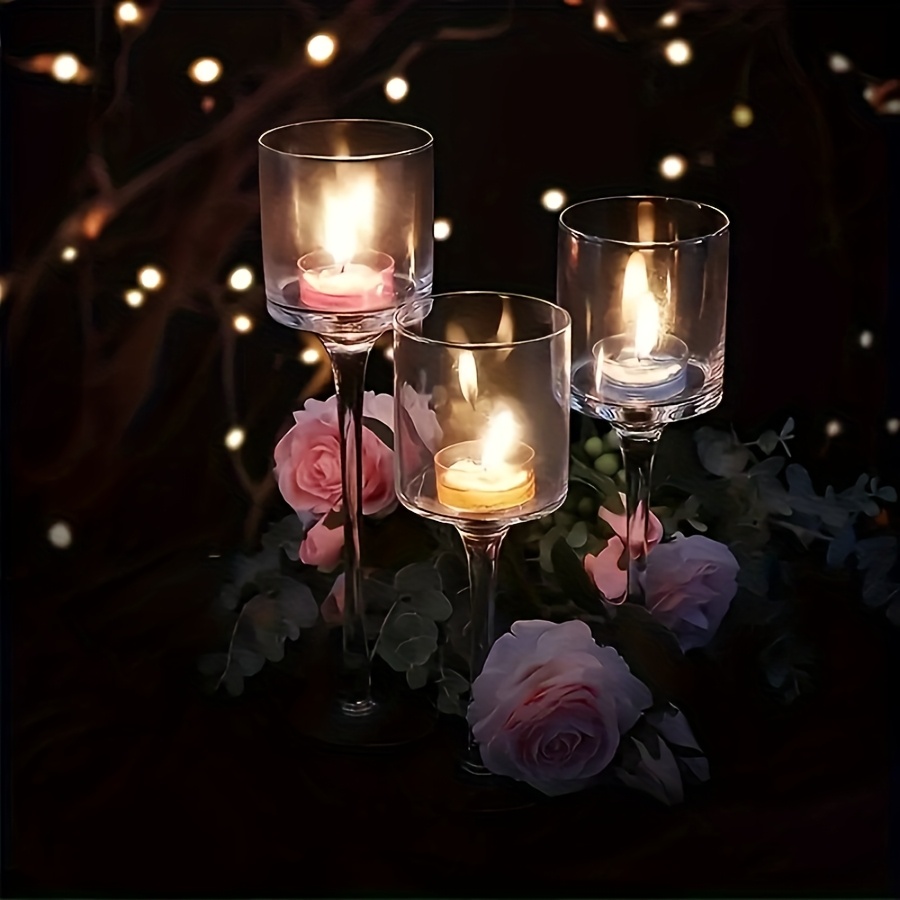 Candle Holder Set - 3개 세트 투명 유리 캔들 홀더