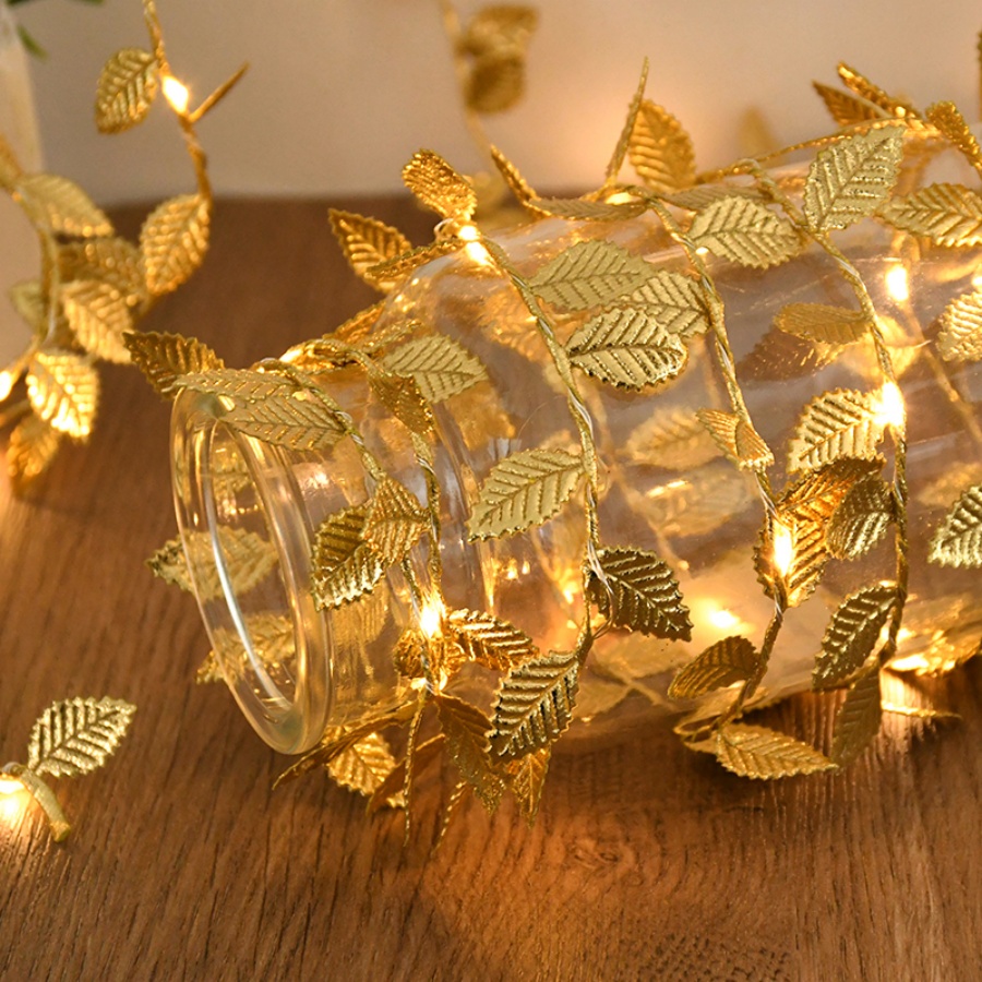 Outdoor Lighting Wedding Decor - 골든 리프 라탄 구리 와이어 스트링