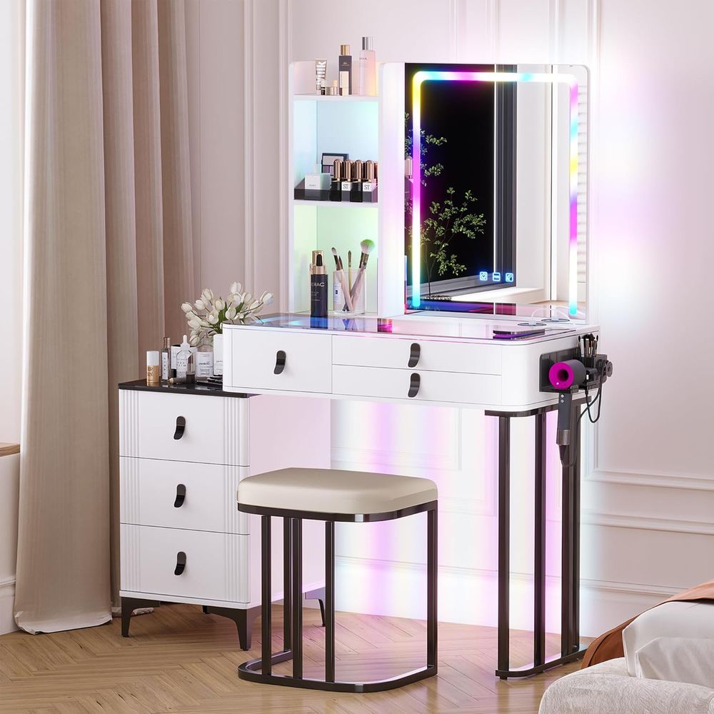 Furniture Lighting & Decor Magazine - 구렉슬 RGB 화장대(무선 충전 스테이션 포함),