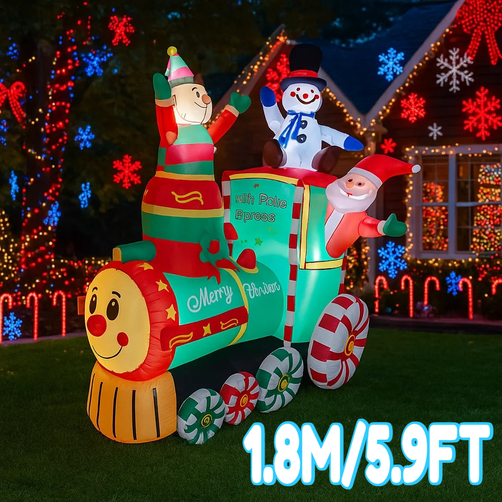 Santa'S Elves Holiday Lighting & Decor Llc - 1.8M/5.9FT 풍선 산타클로스 엘프 눈사람 기차
