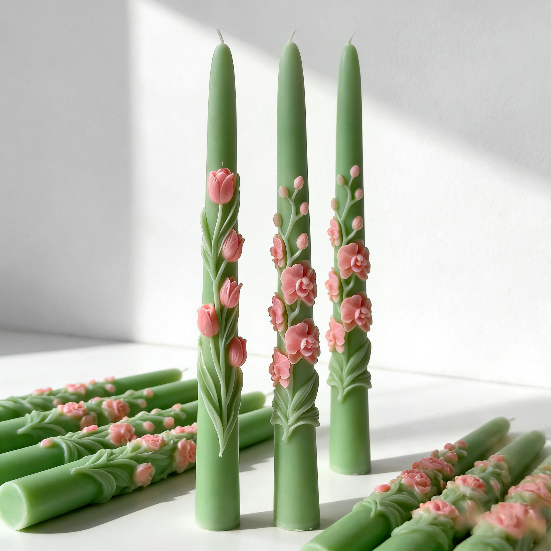Candle Holder Set - 3D 롱 스템 팔레놉시스 난초 꽃무늬