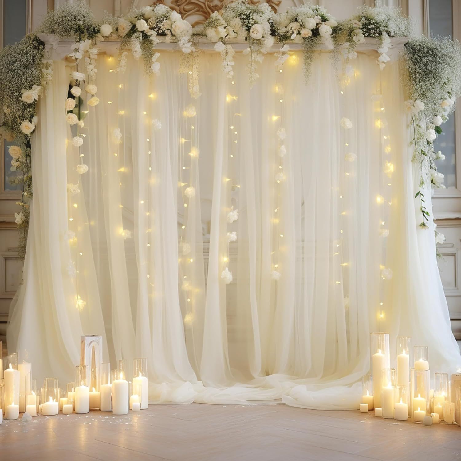 Lighting Decor Photos - 1팩 웨딩 튤 배경 세트, 2개