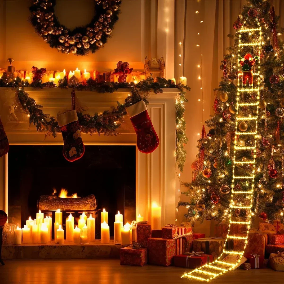 산타클로스 가정용 LED 사다리 조명, 크리스마스 장식 - Lighting Tree Decor 리뷰 및 가격