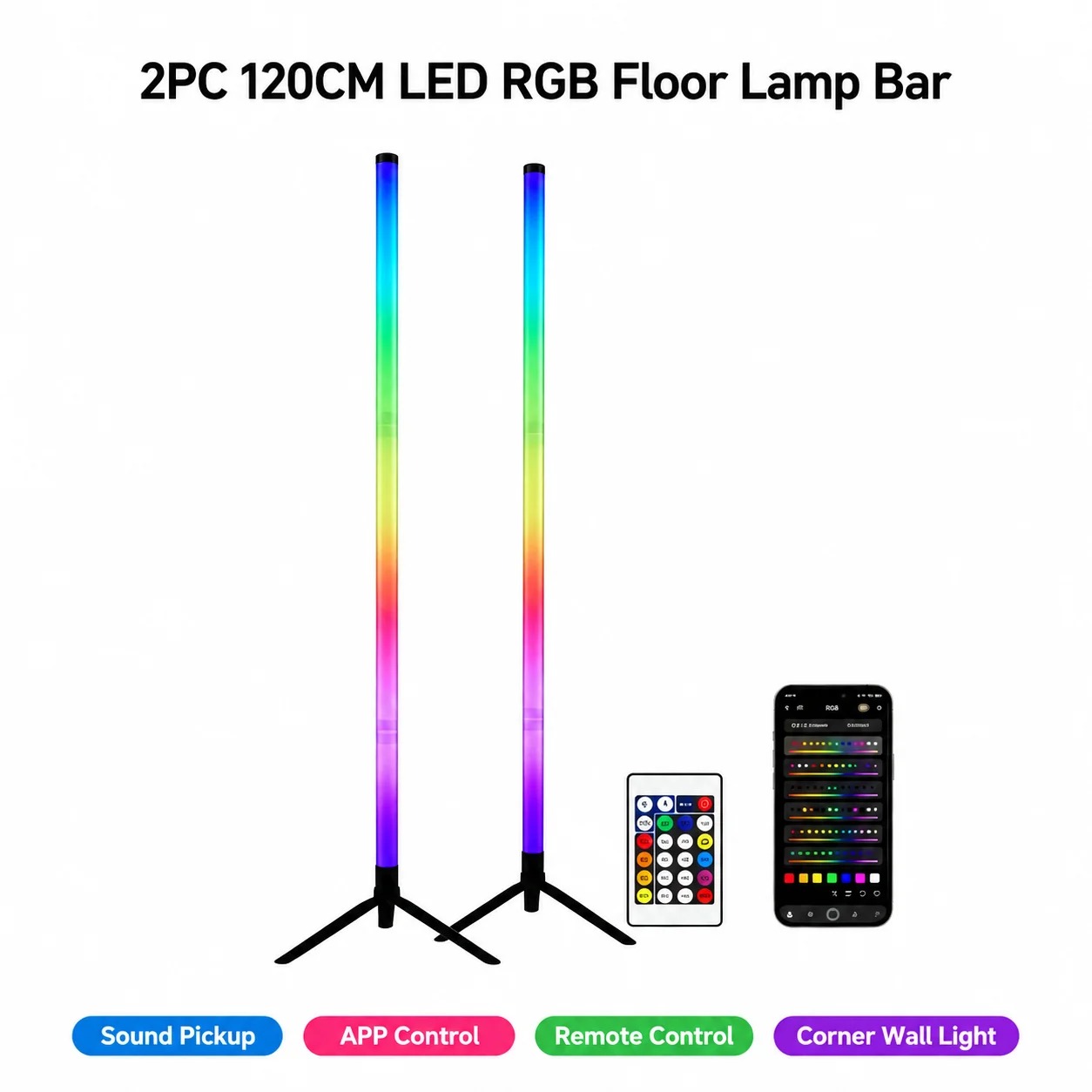 2팩 RGB LED 코너 플로어 램프, 120CM 사운 - Room Decor Lighting Lamp 리뷰 및 가격
