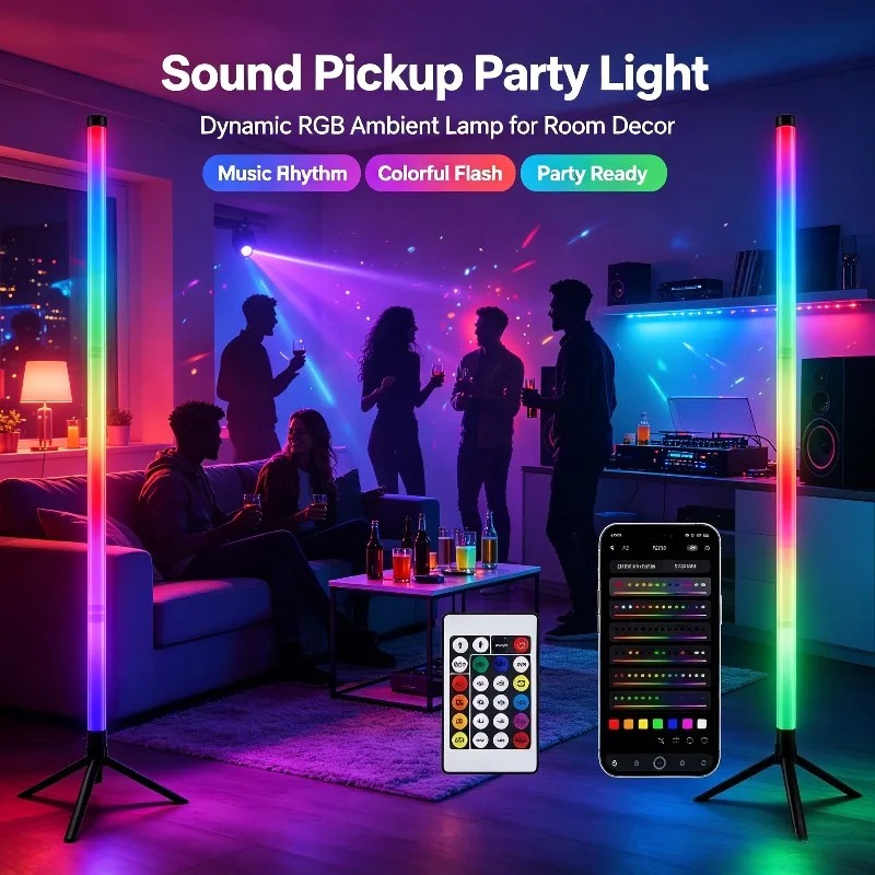 2팩 RGB LED 코너 플로어 램프, 120CM 사운 - Room Decor Lighting Lamp 리뷰 및 가격