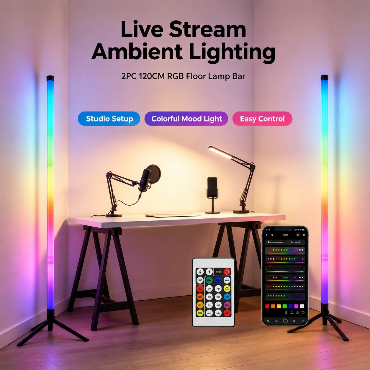 2팩 RGB LED 코너 플로어 램프, 120CM 사운 - Room Decor Lighting Lamp 리뷰 및 가격
