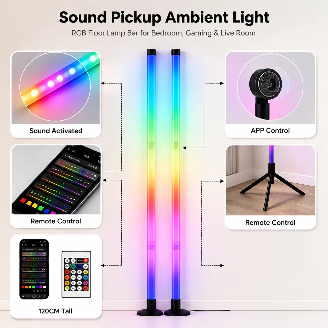 2팩 RGB LED 코너 플로어 램프, 120CM 사운 - Room Decor Lighting Lamp 리뷰 및 가격