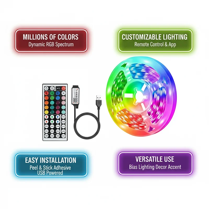 DC 5V USB LED 스트립 라이트 앱 제어 색상  - Room Decor Lighting Lamp 리뷰 및 가격
