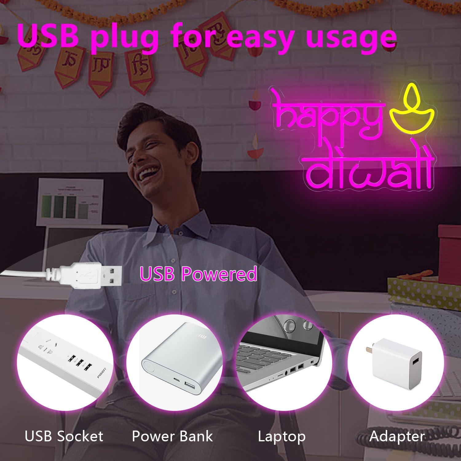 행복한 디왈리 네온사인 USB 전원 LED 디밍 가능  - Lighting Decor For Diwali 리뷰 및 가격