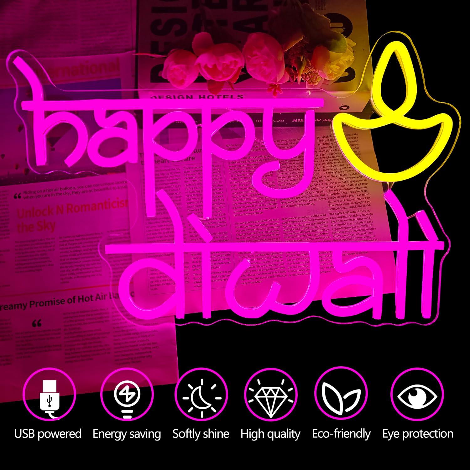 행복한 디왈리 네온사인 USB 전원 LED 디밍 가능  - Lighting Decor For Diwali 리뷰 및 가격