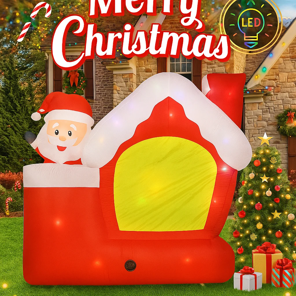 7피트 대형 LED 조명 크리스마스 풍선 산타 하우스  - Santa'S Elves Holiday Lighting & Decor Llc 리뷰 및 가격