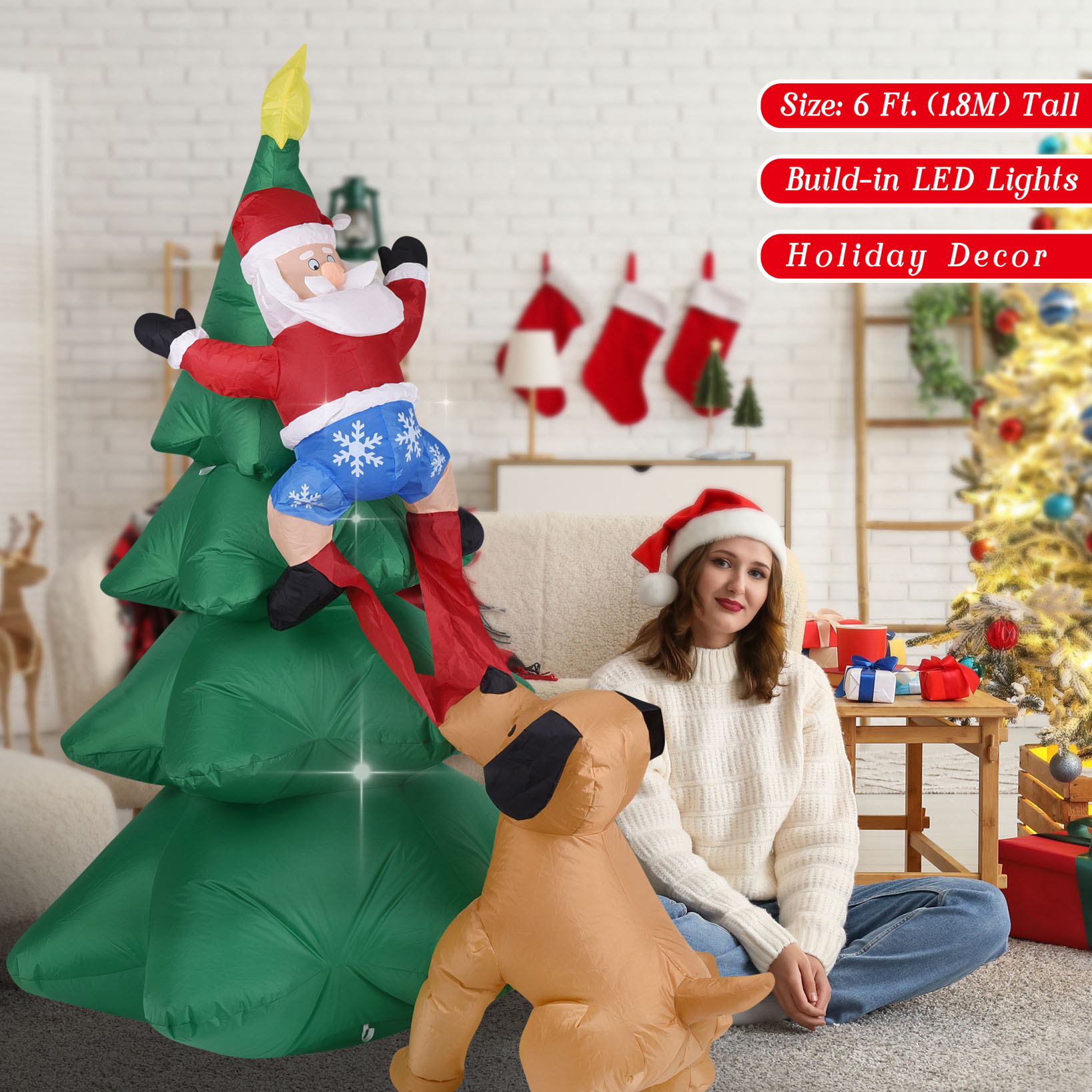 크리스마스 산타클로스가 나무를 오르는 불빛이 있는 야외 - Lighting Tree Decor 리뷰 및 가격