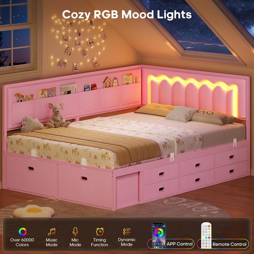 ADORNEVE 풀베드(8개 수납칸 및 LED 조명 포 - Furniture Lighting & Decor Magazine 리뷰 및 가격