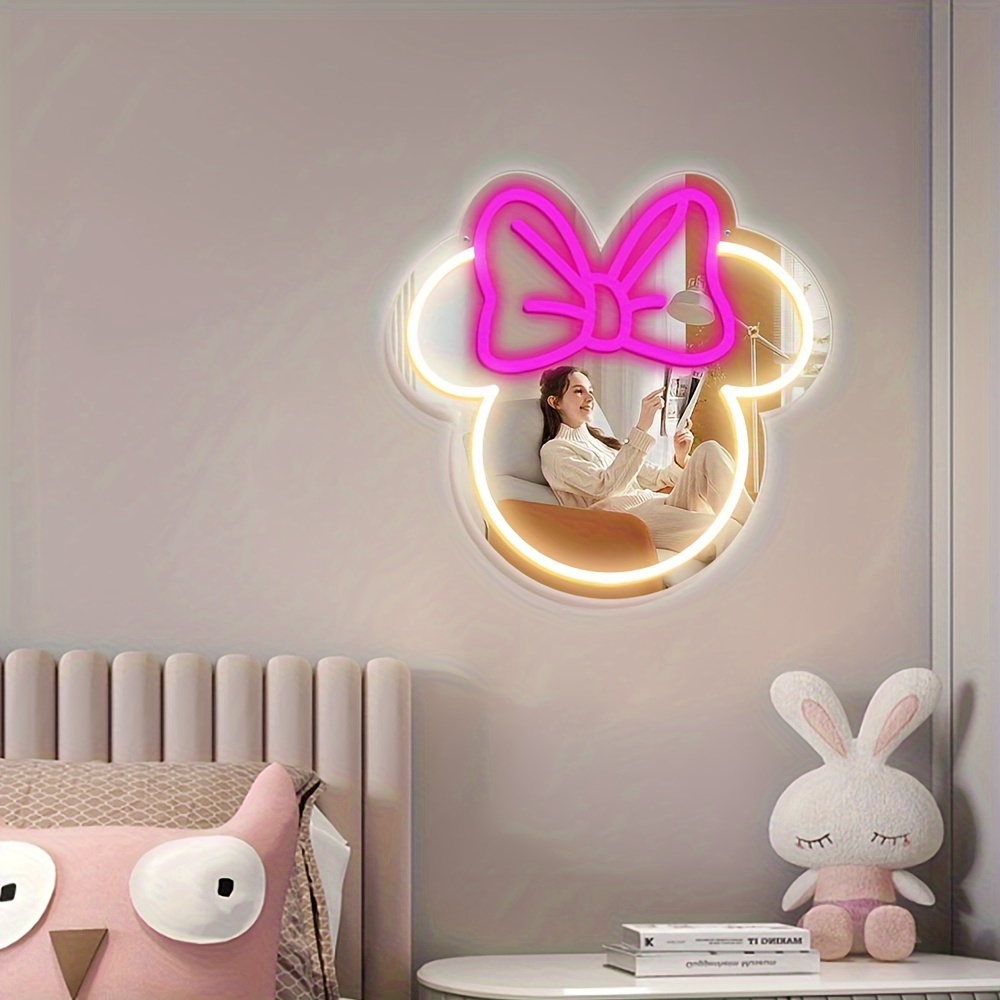 디즈니 미니 마우스 LED 네온사인 핑크 리본 장식,  - Lighting Decor For Diwali 리뷰 및 가격