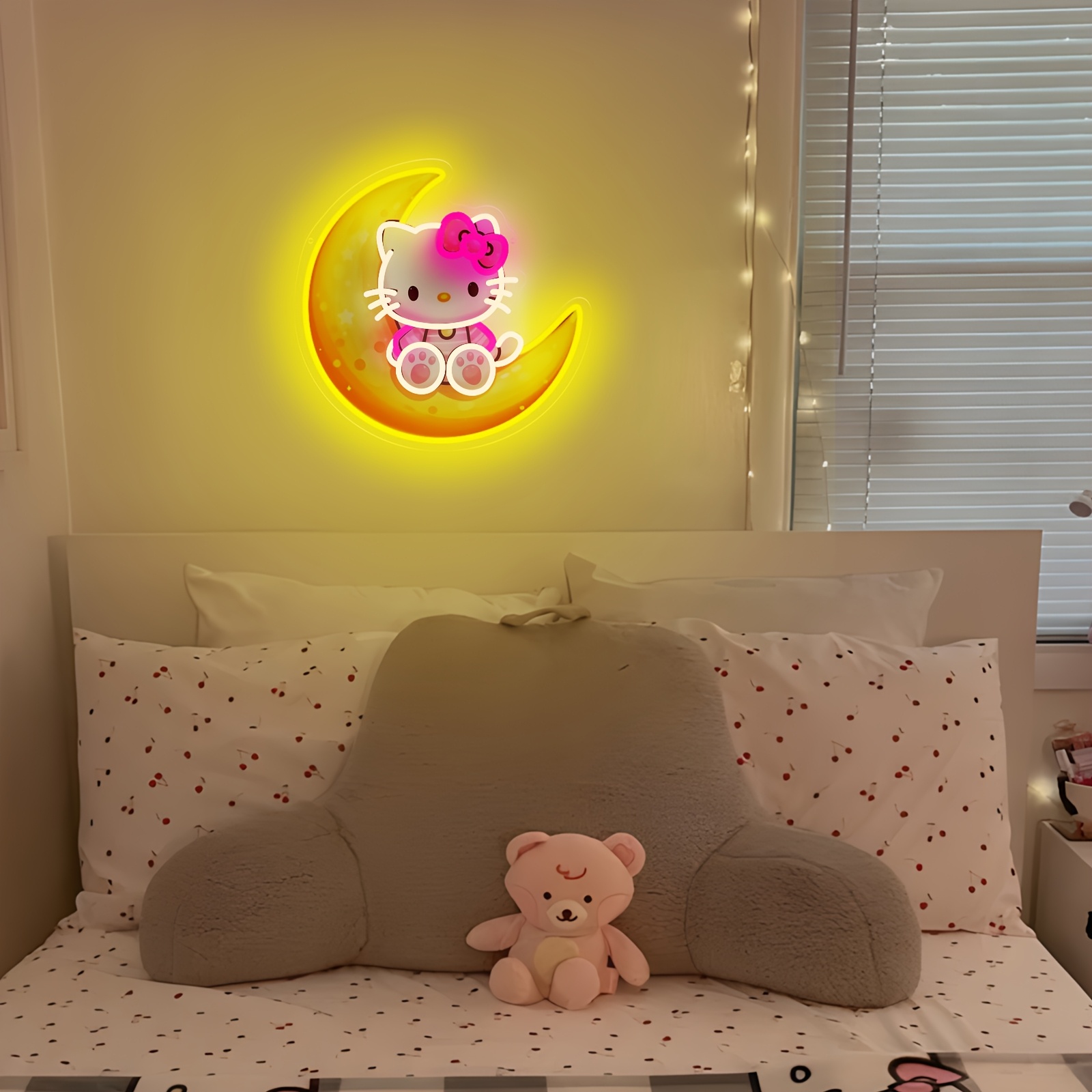 달 위의 헬로 키티 노란색 귀여운 네온 라이트 USB  - Lighting Decor For Diwali 리뷰 및 가격