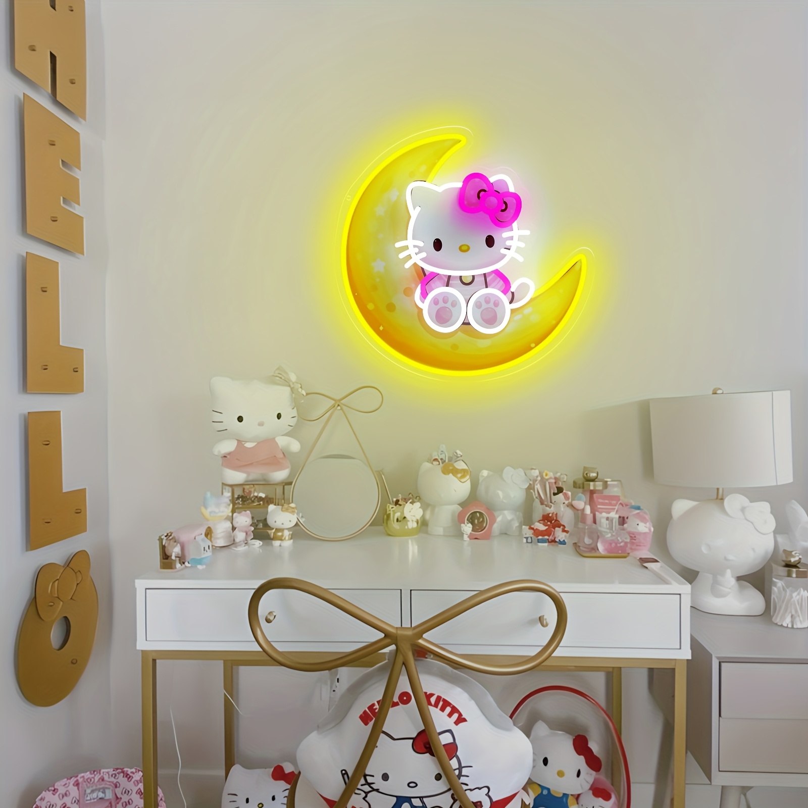 달 위의 헬로 키티 노란색 귀여운 네온 라이트 USB  - Lighting Decor For Diwali 리뷰 및 가격