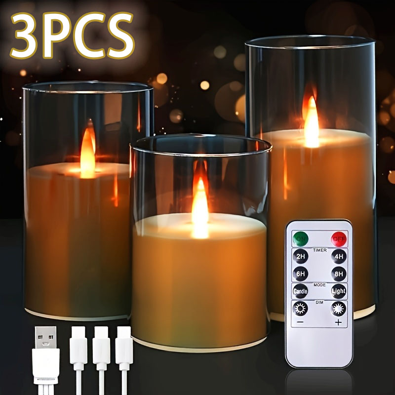 3개 세트 충전식 기둥 모양 인조 캔들, 리모컨 포함, - Lighting Decor Living Room 리뷰 및 가격