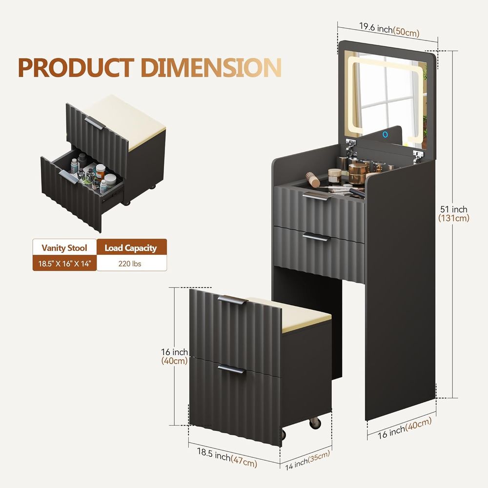 3-in-1 그레이 화장대 세트(거울, 조명, 수납 스 - Furniture Lighting & Decor Magazine 리뷰 및 가격