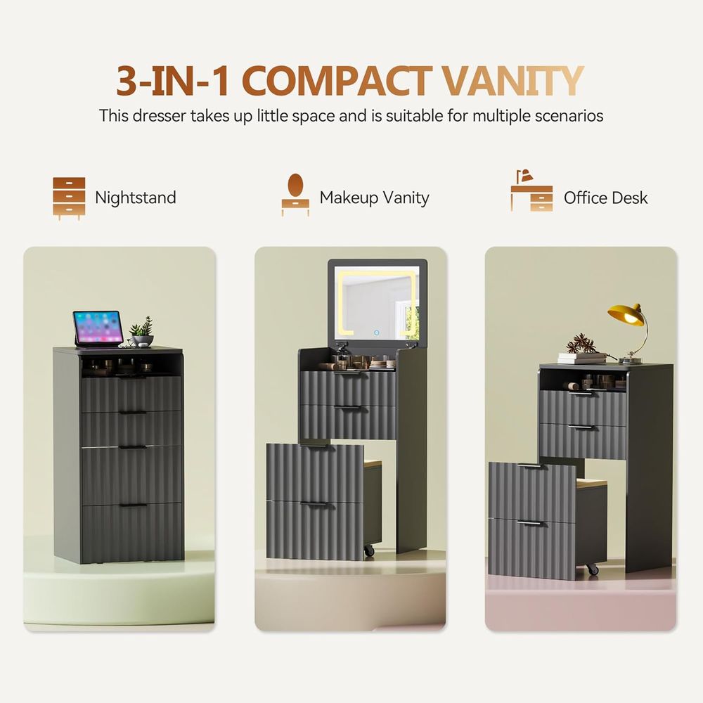 3-in-1 그레이 화장대 세트(거울, 조명, 수납 스 - Furniture Lighting & Decor Magazine 리뷰 및 가격
