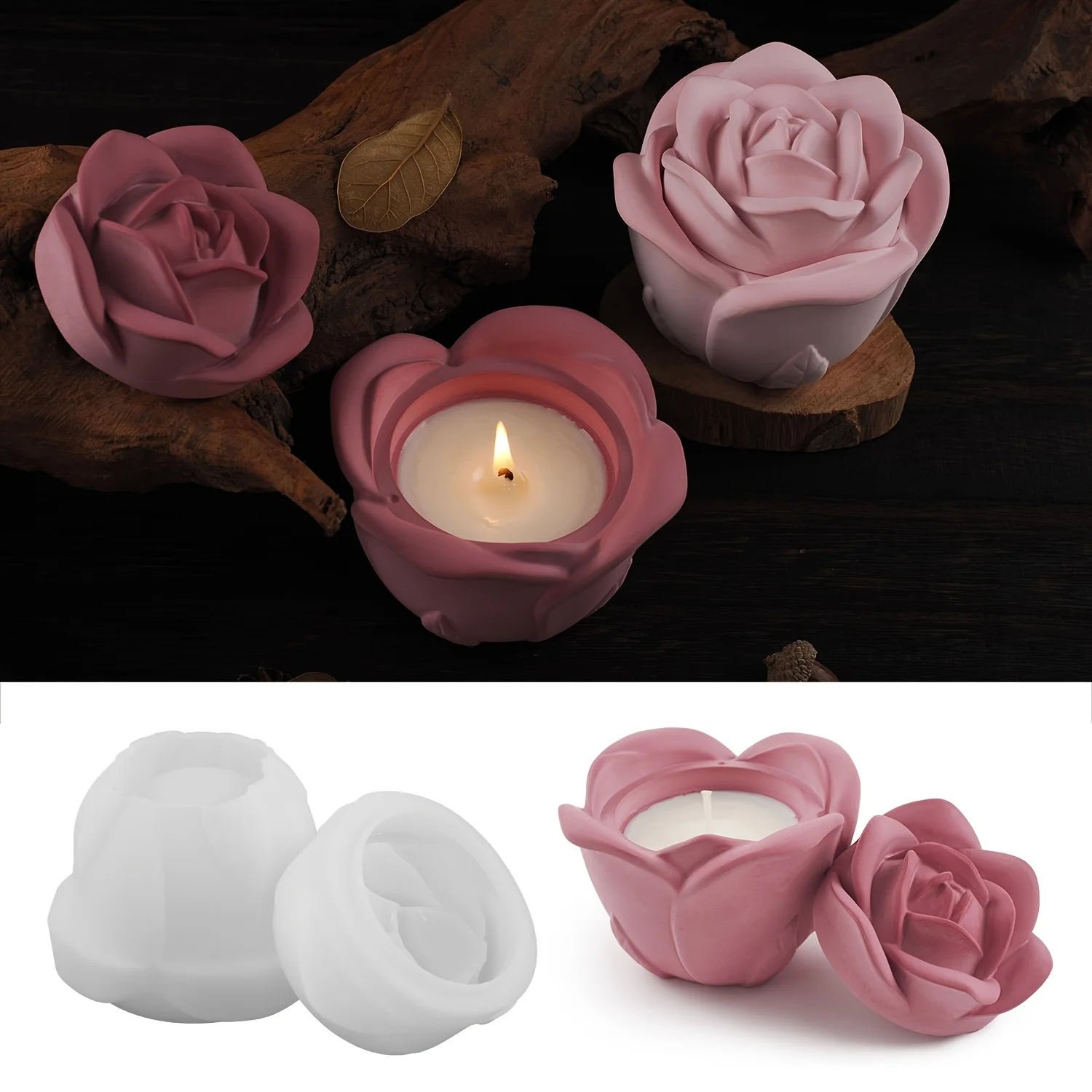 2피스 세트 장미 모양 실리콘 몰드 뚜껑 포함, 우아한 - Candle Holder Set 리뷰 및 가격