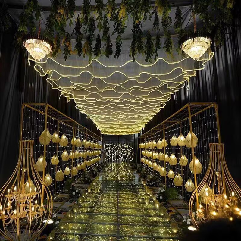 웨딩 천장 장식 야외 LED 발광 웨이브 거즈 커튼 스 - Outdoor Lighting Wedding Decor 리뷰 및 가격